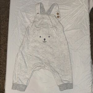 H&M Light Gray Striped Bear Overalls